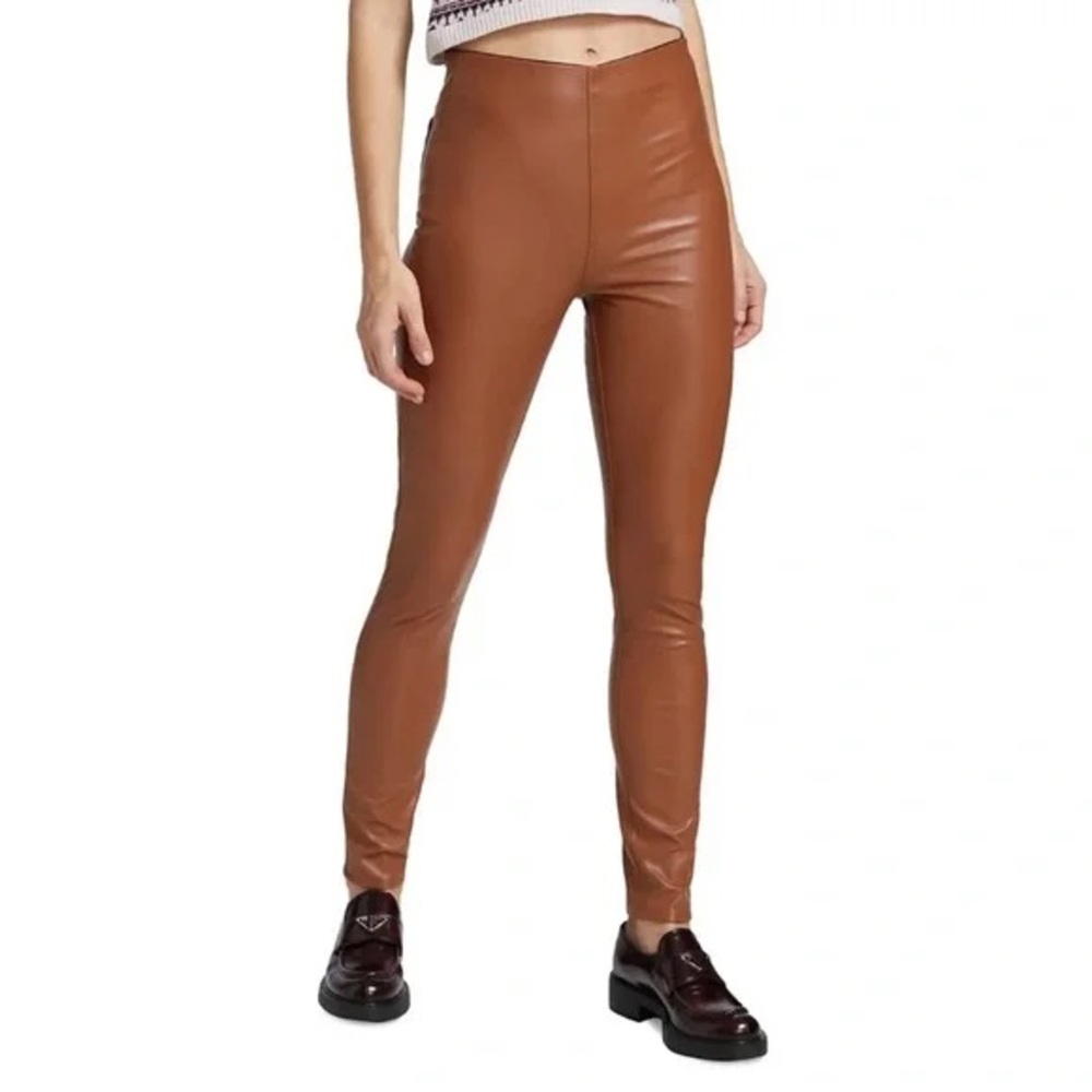 Rag & Bone Cognac Faux Leather Leggings Women’s Size Medium Stretch Waistband